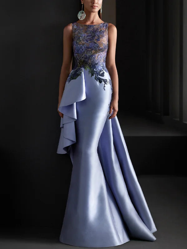 Formal Women's Dresses Elegant Round Neck Lace Sleeveless Panel Dress Free Custom Size Mother of the Bride Dress